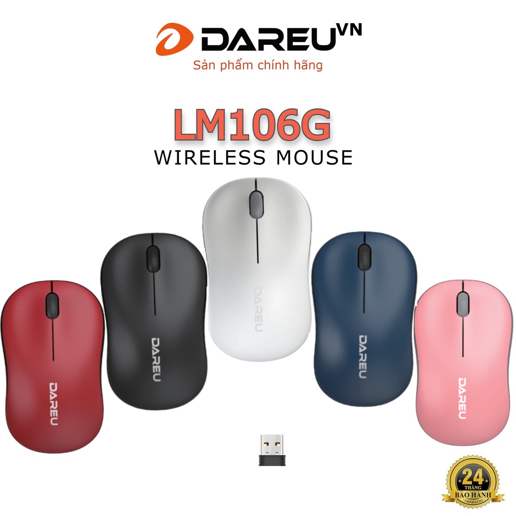 Chuột không dây DAREU LM106G - màu rực rỡ ĐEN / ĐỎ  CHÍNH HÃNG