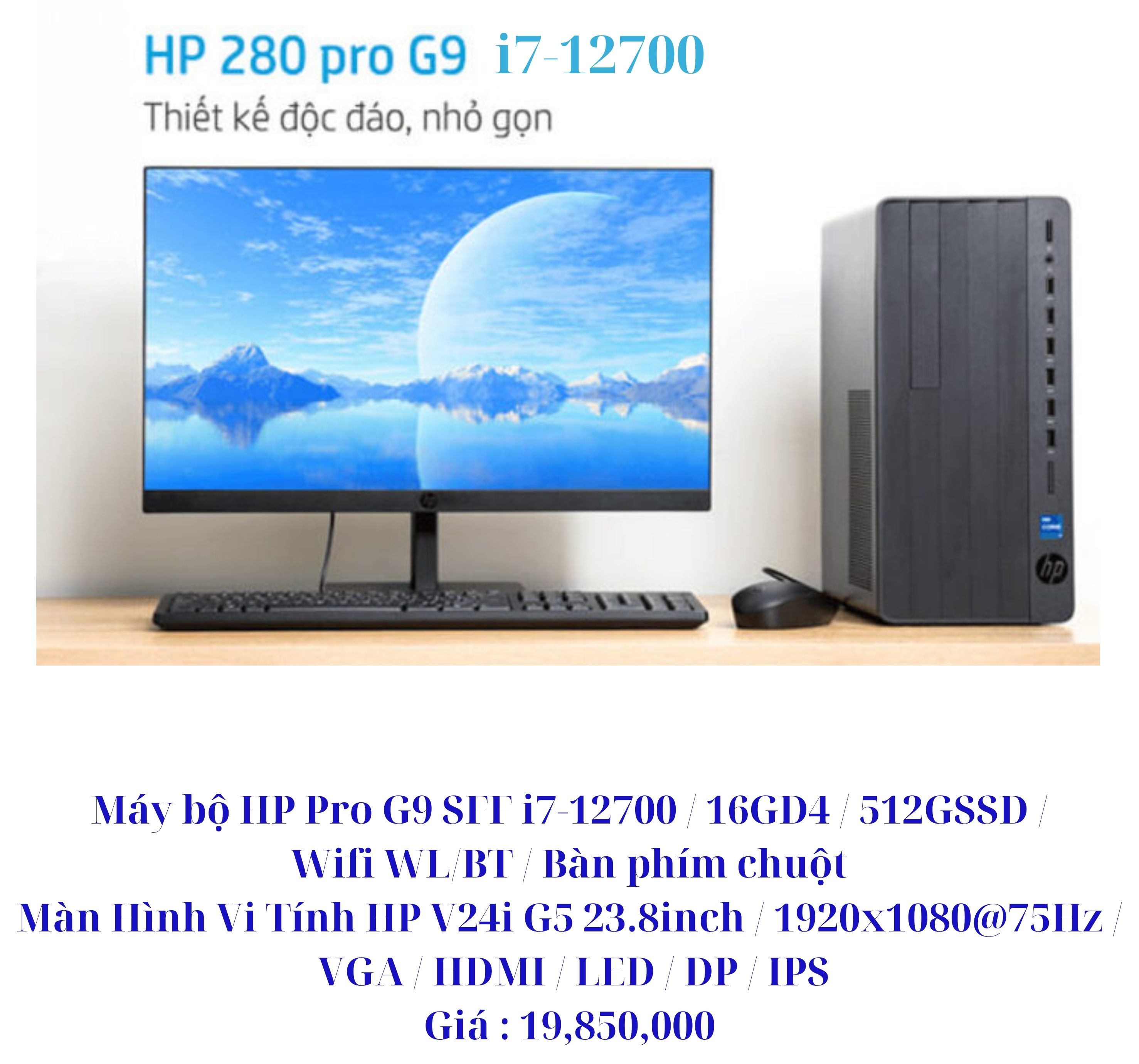 PC HP 280 Pro G9 SFF i7-12700 , Ram 16, SSD 512Gb, LCD 24inch